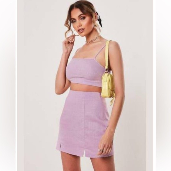 Missguided Dresses & Skirts - Missguided Linen Crop Top and Split Hem Mini Skirt Set in Lilac